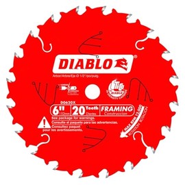 Diablo Framing Saw Blade for Wood - 6" Diameter, 20 ATB Teeth, 1/2" Arbor, .049" Kerf, 18� Hook Angle, .039" Plate, 12000 Max RPM - D0620X