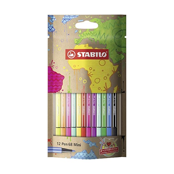 STABILO Premium Felt Tip Pen - Pen 68 Mini #Mydesign Pouch of 12 Assorted Colours