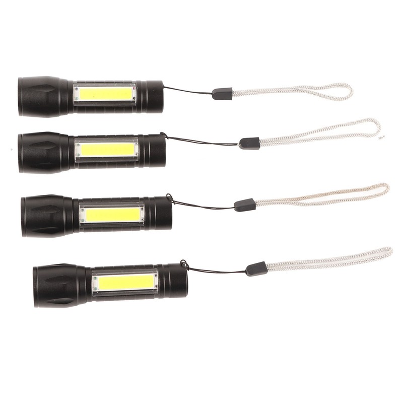 4Pcs Retractable Flashlight COB LED Zoom Flashlight Rechargeable Strong Light