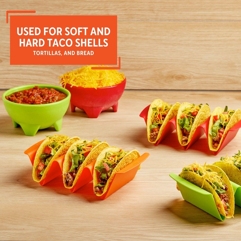 IMUSA USA Taco Holder, 3 Piece, Green, Orange, Red