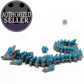 Wolf Crystal Dragon with Boopable Snoot | Articulating 3d Printed Dragon perfect for Home Decor and Desk Fidget - Color: Sparkle: Arctic Slate, Size: 27 inches