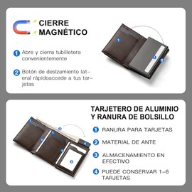 Carteras para Hombre，Tarjetero de cuero, Billetera para Hombre，RFID Bloqueo Antirrobo Tarjetero para Caballero Plegable, Con Bolsillo de Moneda Billetera para,Regalos para hombre- marrón