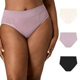 Playtex Women's Tummy Control Underwear Pack, 3-Pack, High-Cut Plus Size Panties Available, Cotton Stretch, Cool Comfort, Vintage Mauve/Dressed in Black/Heirloom White Mini Dot