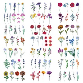 TSHAOUN 20 Sheets Colorful Tiny Flower Temporary Tattoos, Lavender Lily Sunflower Flower Fake Tattoo for Women Girl Kids Adult Neck Face Hand Feet Tattoo Sticker Set, Total 85 Patterns (Colorful)