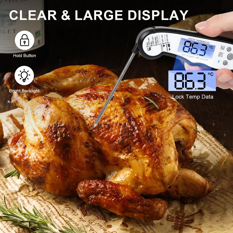 HomeLyfe Digital Meat Thermometer, IPX7 Waterproof Instant Read Food Thermometer
