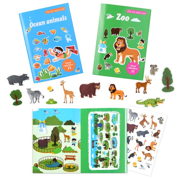 Vicloon Sticker Book, 2 x Reusable Static Stickers Book for Children 3 4 5 6 Years Boys Girls, Learning Activities Preschool Gifts for Toddlers