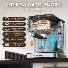 Espresso Machine 20 Bar, 2 in 1 Espresso Maker with Milk Frother Steam Wand for Latte and Cappuccino, Powder and Capsule Portafilter, 50oz Removable Water Tank expresso Coffee Machine for Home-Silver