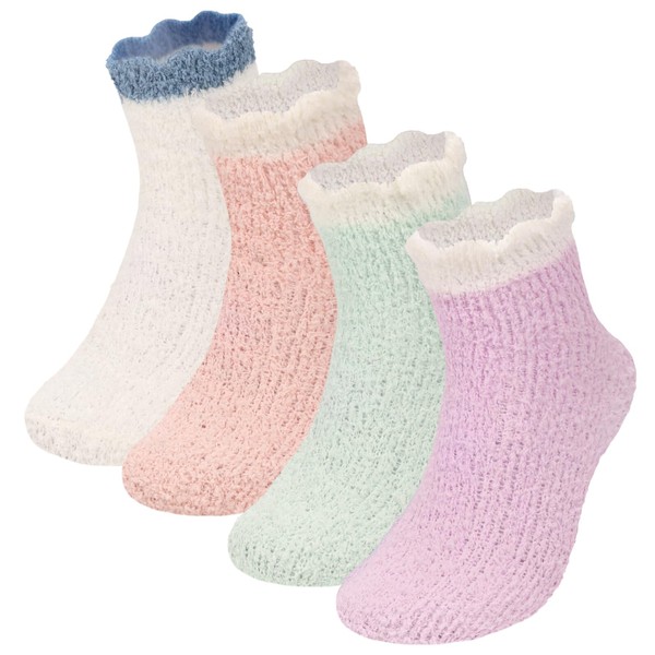 Fiohiros 4 Pairs Womens Fluffy Socks, Fuzzy Bed Socks Warm