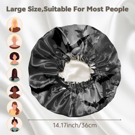 Cabreche 2 PCS Bonnets for Women Girls Satin Hair Bonnet Double Layer Silk Adjustable Elastic Sleep Cap Cute Aesthetic-Black Sunflower Bat