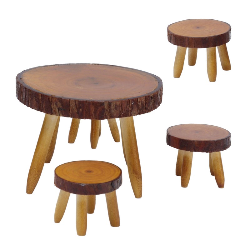 Dollhouse Wood Round Dining Table Chair Mini Miniature Dollhouse Furniture
