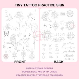 1pc White Tiny Tattoo Practice Skin Double Sided Silicone Tattoo Training Pads Feature over 50 Different Stencil Designs for Tattoo Practice DuBeauty