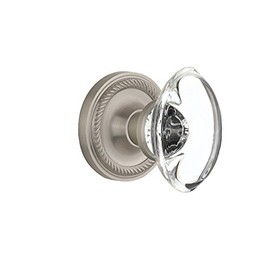 Nostalgic Warehouse Rope Rosette with Oval Clear Crystal Glass Knob, Privacy - 2.75", Satin Nickel