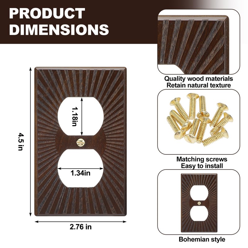 Pinkunn 10 Pack Walnut Wood Light Switch Cover Plate Boho
