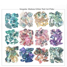 Irregular Abalone Shell Slices, 12 Colors 3D Nail Art Shell Slices, Nail Sequins Supplies UV Gel Flake Mermaid Decorations