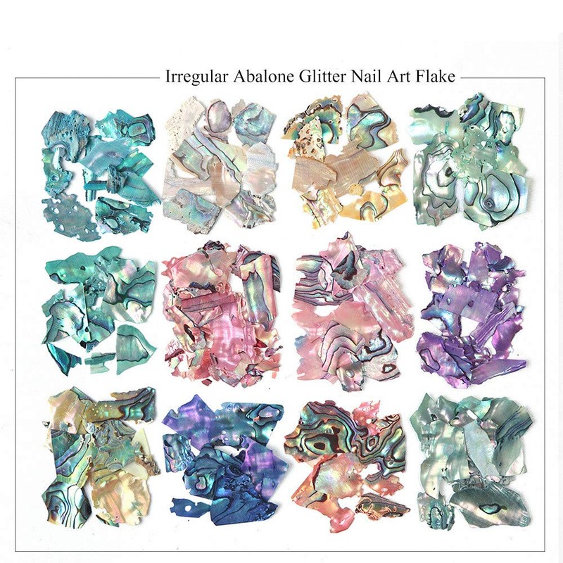 Irregular Abalone Shell Slices, 12 Colors 3D Nail Art Shell