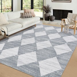 LUXLOOM Washable Rug 5x7 Moroccan Trellis Area Rugs for Living Room Non-Slip Backing Stain-Resistant Indoor Carpet Minimalist Lattice Printed Low Pile Rug for Bedroom Dining Room Under Table Grey