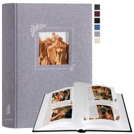 Lanpn Photo Album for DIY and Gluing, Small Linen Photo Book Window Design, 60 White Pages with Glassine Dividers, Holds 9 x 13 cm, 10 x 15 cm, 13 x 18 cm Photos (19 x 27 cm, Grey)