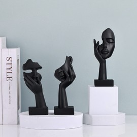 Black Home Decoration Accent Art Woman Face Statue Collectible Statue for Modern Home Living Room Bookshelf Black Desk Decor 3 Piece Set