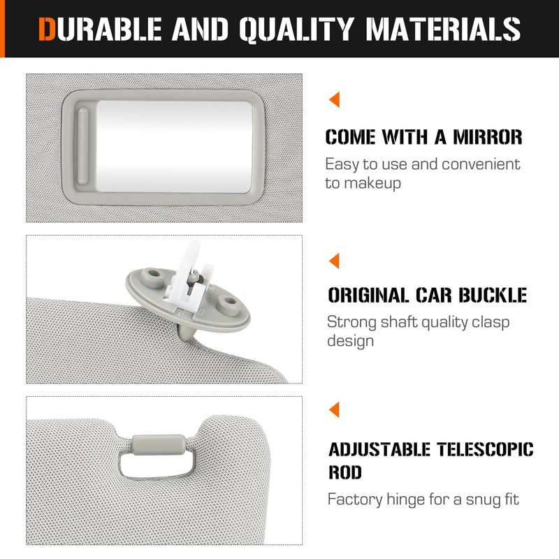Right Passenger Side Sun Visor for 2010-2023 Toyota 4Runner Grey