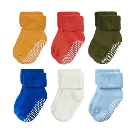 VWU Baby Toddler Kids Ankle Crew Socks with Grips Unisex Warm Thick Cotton Winter Socks 0-10 Years 6/8 Pack (US, Age, 3 Months, 12 Months, Bright Set C)