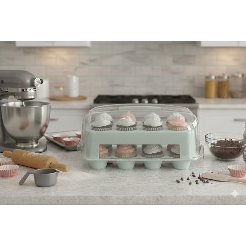 Top Shelf Elements Cupcake Carrier, EXTRA TALL LID, Green Cupcake