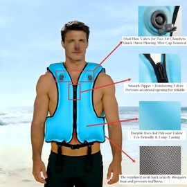Adult High Visibility Inflatable Swimming Jacket Adjustable Buoyancy Jacket for Surfing Kayaking Diving Water Safety with Double Air Chamber (Red)