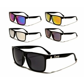 LOCS Sunglasses Retro Gangster Style  Plastic Frame Mirror Lenses Sport For Men. - Matte Black (Blue Mirror Lens)