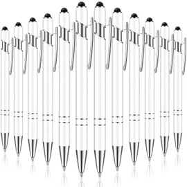 Tenare 12 Pieces 2 in 1 Stylus Metal Ballpoint Pen with Stylus Tip, 1.0 mm Black Ink Ballpoint Pen for Touch Screens(White)