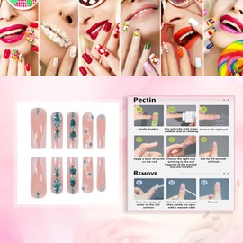 Rchovsam xl French Tip Nails Press Ons Long Square False Nails Diamond Floral Fake Nails with Design Full Cover Glue on Nails for Womens 24pcs
