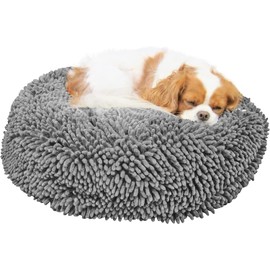 Soggy Doggy Doormat Super Snoozer Dog Bed - Comfortable Bed for Dogs - Microfiber Chenille Dog Bed - 24" Round Dog Bed Medium, Gray (24x24x6 Inches)