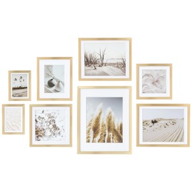 ArtbyHannah 8 Pack Neutral Gallery Wall Frame Set, Gold Picture Frames Collage Wall Decor with Desert Pictures, Multiple Sizes One 11x14,One 10x10,One 8x8,One 8x10,Two 12x9.5,Two 5x7
