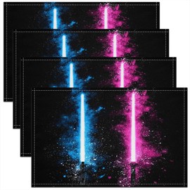 jejeloiu Juego de 4 manteles individuales abstractos de sable de luz, color morado y azul, manteles individuales para decoración de mesa de comedor de cocina, interior y exterior, 18 x 12 pulgadas
