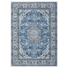 RUGSREAL Vintage 4x6 Medallion Floral Print Stain Water Resistant Washable Non-Shedding Indoor Rug, Blue