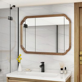 WallBeyond 20" x 30" Rounded Corner Arch Wall Mirror with Wood Frame for Entryway, Living Room or Bedroom Home Decor - Light Woodgrain [20" x 30" Natural Color]