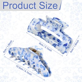 Janinka 2 Pcs Large Blue and White Porcelain Hair Claw Clip 4.1 Inches Fun Novelty Claw Clips Strong Hold for Thick Thin Hair for Wedding Baby Shower Bridal Shower Bachelorette Party Sea Beach Outdoor