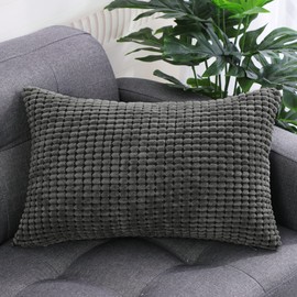 sourcing map 1 Pc Soft Corduroy Cushion Cover, Corn Striped Decorative Throw Pillow Cover, Sofa Pillowcase for Bedding Home decors, 30x45cm, Dark Gray