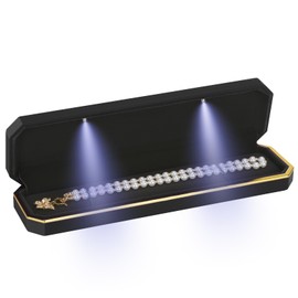 Luxury LED Necklace Long Chain Gift Box with LED Light, Velvet Jewelry Box Storage Case Organizer Holder (Blue)