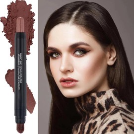 Matte Brown Eyeshadow Stick - Dual-Ended Nude Eyeshadows Crayon with Brush, Waterproof and Long-Lasting for Smoky Eye Makeup