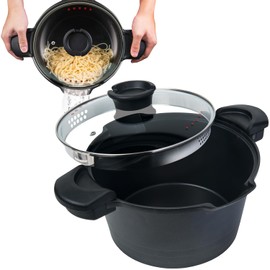 MasterPan 5 QT. Non-Stick Stock N’ Pasta Pot w/Locking Handles and Easy Pour Strainer, 9”