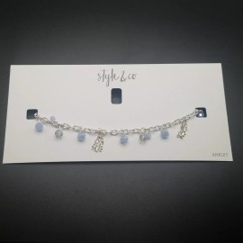 Style&co. Style&co Anklet Silver-Tone Blue Charm Beads Chain Link Tassel 9" +1.5"  - JLY97