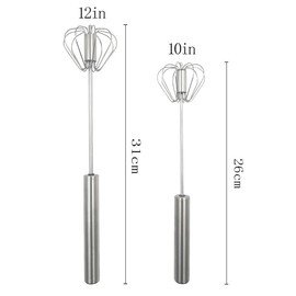 Semi-automatic Egg Whisk -Whisk -Wisk-Whisks for cooking-Egg beater-Durable- Easy to Clean-Beat Butter、light cream、flour- Stainless Steel (2, 10in+12in)