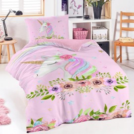 Yasida Unicorn Pink Duvet Cover 135cm X 200cm Rainbow Bedding Unicorn Duvet Set Single Girls Fairy Colorful Bed Set With Pillowcase Breathable Microfibre For Kids single Bedding Bedroom Decora