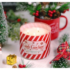 2024 Christmas Candle, 14 oz Christmas Candy Candle, Christmas Candle Gifts for Women Christmas Decorations, Large 3 Wicks Candy Scented Candle for Christmas