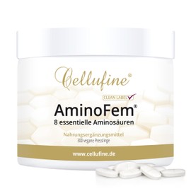 Cellufine® AminoFem® 300 Vegan Pellets with 8 Essential Amino Acids According to Prof. Dr. Lucà Moretti for Optimised Protein Supply, Amino Acids Capsules Complex High Dose EAA Vegan