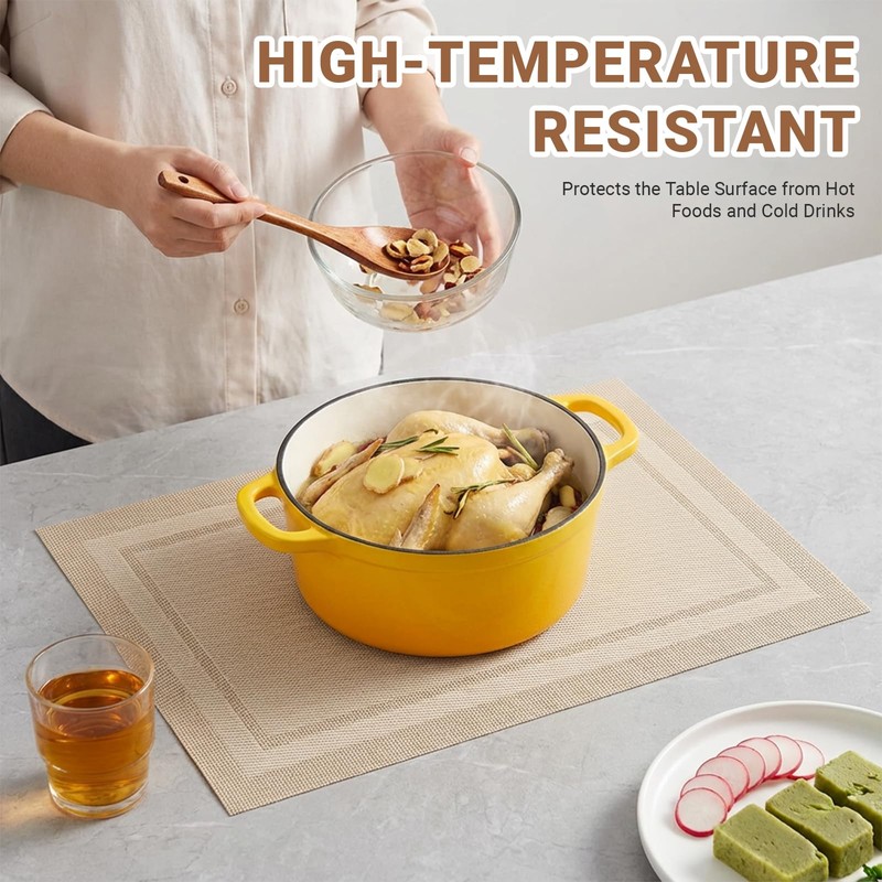 Placemats Set of 6, 30x45cm PVC Table Mats, Heat Resistant