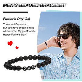 Beaded Bracelets for Father - LINKPEACE Natural 8mm Semi-Precious Gemstone Bracelet , Featuring Chakra Round Beads and Healing Crystals, Elastic Design - Ideal Thanksgiving Day Gift (Black Volcanic Stone)