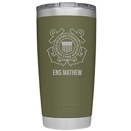 Yeti Tumbler Engraved w/Coast Guard Seal, Laser Engraved Stainless Steel Tumbler With Your Choice Of NEW DuraCoat Colors - NOT A STICKER