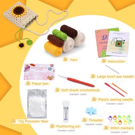 Mnuizu Crochet Kit for Beginners - Phone Bag Crochet Set with Yarn, Tools, and Video Tutorials for Adults Starting Out in Crochet Craft(Beige）