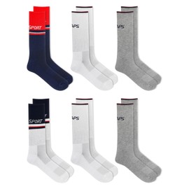 Chaps Men's Athletic Cushioned Performance Crew Socks-6 Pairs-Breathable Mesh, White Navy Assorted, 6-12