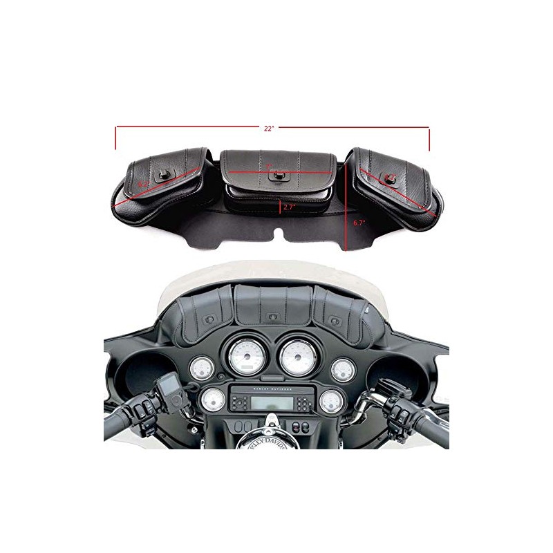 Remaiw moto Black Motorcycle Windshield Bag Saddlemen Fairing 3 Pouch